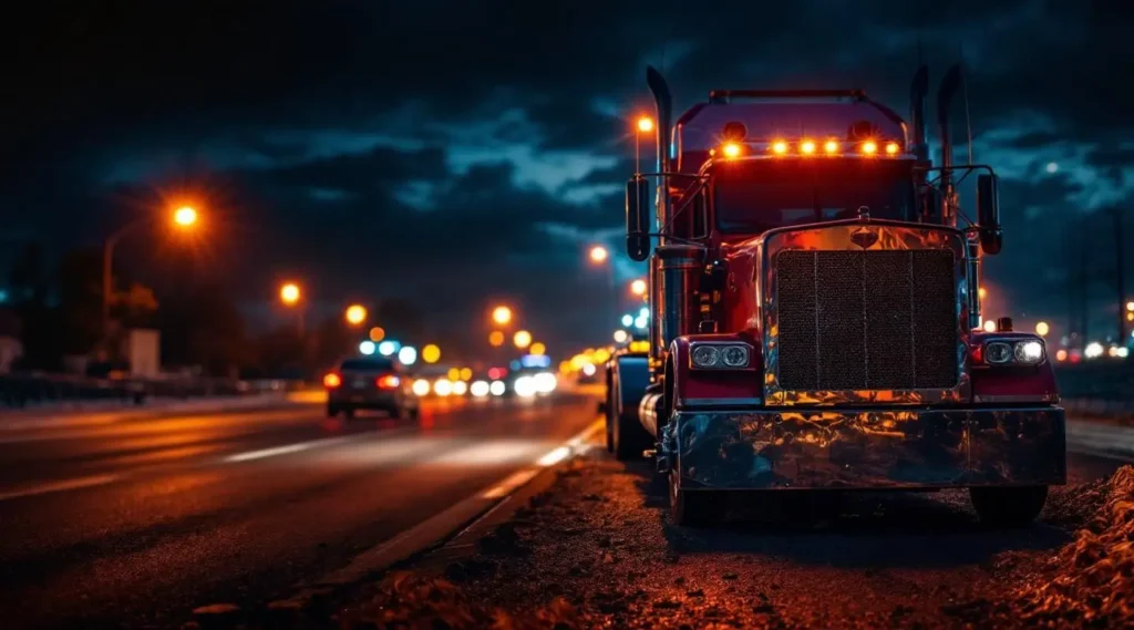 Tow truck responding to a disabled vehicle on a dark road at night